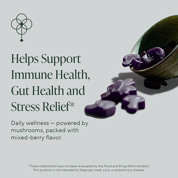 OM Master Blend Mushroom Gummies - Organic Mushroom Supplement with 10 Mushrooms and Ashwagandha – Support Immunity, Gut Health & Stress Relief, 56 Count (28 Servings), Mixed Berry Flavor