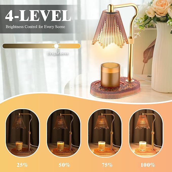 Candle Warmer Lamp with Adjustable Height - Flameless 4-Level Dimmable Wax Warmer, Timer Function & Stylish Design in Multiple Colors(Brown)