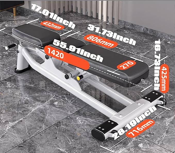 Adjustable Weight Bench - 2.5mm Thick Steel Frame, Silver & Black, 1400lb Capacity, 7 - Position Backrest, Wheels - Ideal Home Gym Workout Equipment