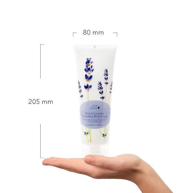 100% PURE Nourishing Body Cream French Lavender Lotion Luxurious Botanical Dry Skin Hydration & Replenishment, Natural Anti-Aging Moisturizer & Skincare for All Skin Types Women & Men - Vegan - 8 oz