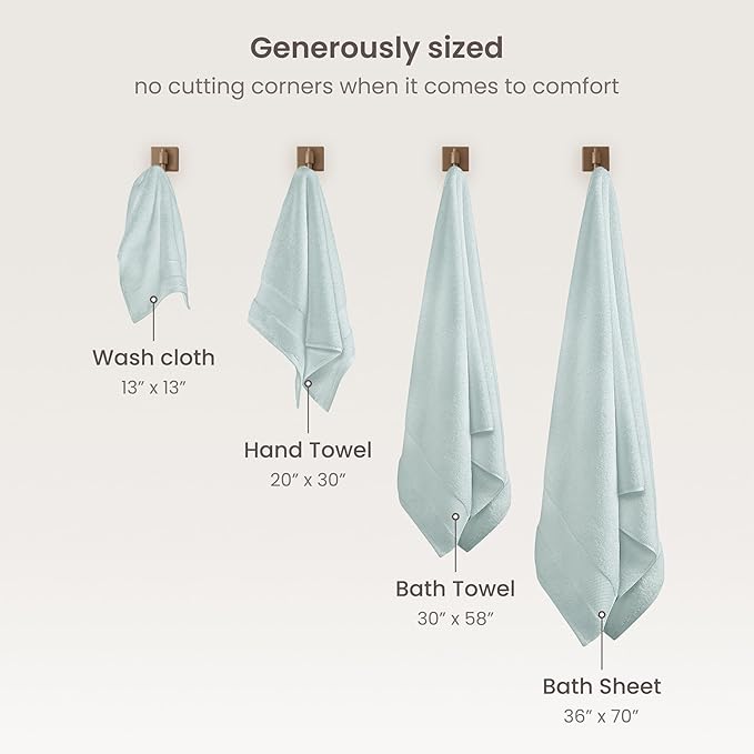 BIOWEAVES 100% Organic Cotton 700 GSM Plush Bath Towels 30" x 58" GOTS Certified - Seafoam, Pack of 2