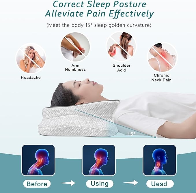 Cervical Pillow for Neck Pain Relief, Memory Foam Pillows, Ergonomic Contour Bed Pillow, Soft for Side Sleep Stomach Sleeping and Back Sleepers