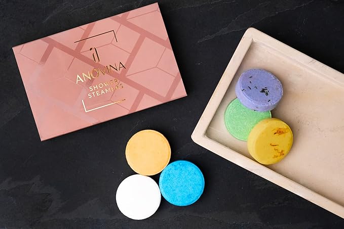 Anovina Shower Steamers Aromatherapy Gift Box Made in USA Self Care Gifts for Women and Men - All Natural Shower Bombs - Shower Tablets Made with Essential Oils