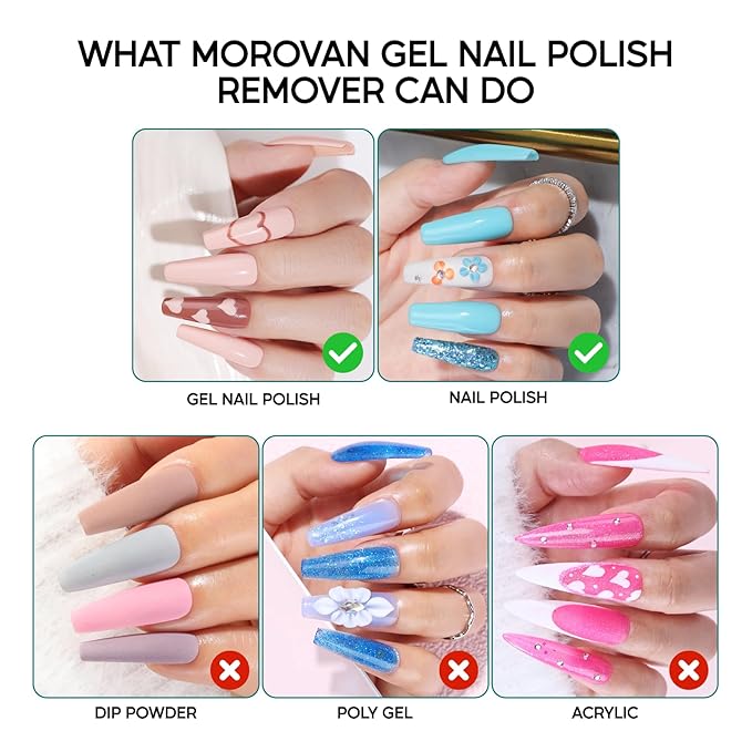 Morovan Gel Nail Polish Remover Kit: Gel Polish Remover with Liquid Latex Tape Nail Strengthener Nail Tools Quick Remove Gel Nail Polish in 3-5 Minutes No Need to Warp & Soak