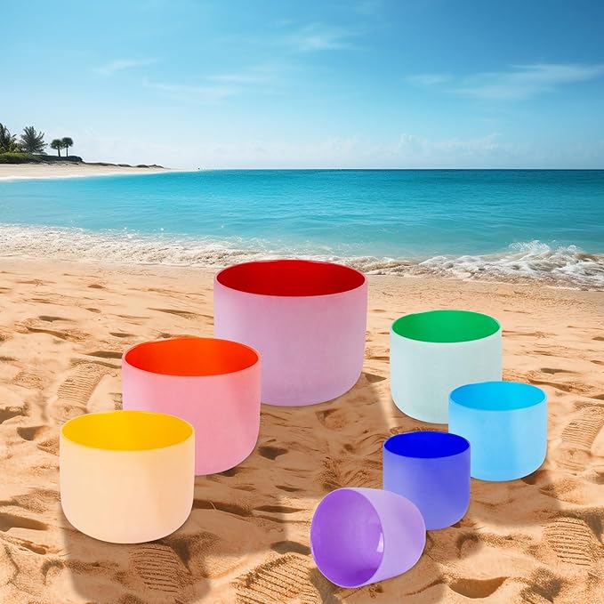 432HZ Set of 7 Colored Crystal Singing Bowls of Meditation 6-12 Inch Sound Bowl for Yoga, Chakra Healing,2PCS Travel Carry Case Bag1pcs Rubber Mallet 1pcs crystal mallets