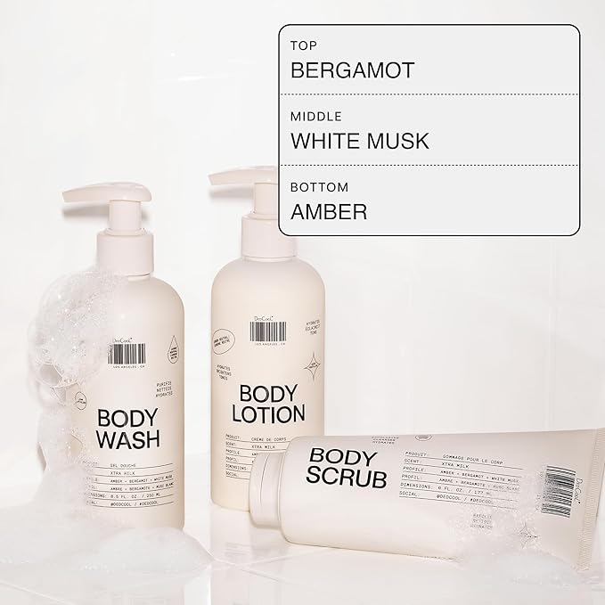 DedCool Body Wash Xtra Milk | Moisturizing Vegan Cleanser with Shea Butter, Aloe & Snow Mushroom | Non-Toxic, Carbon-Neutral Formula | Bergamot, White Musk & Amber Scent | 8.5 fl oz