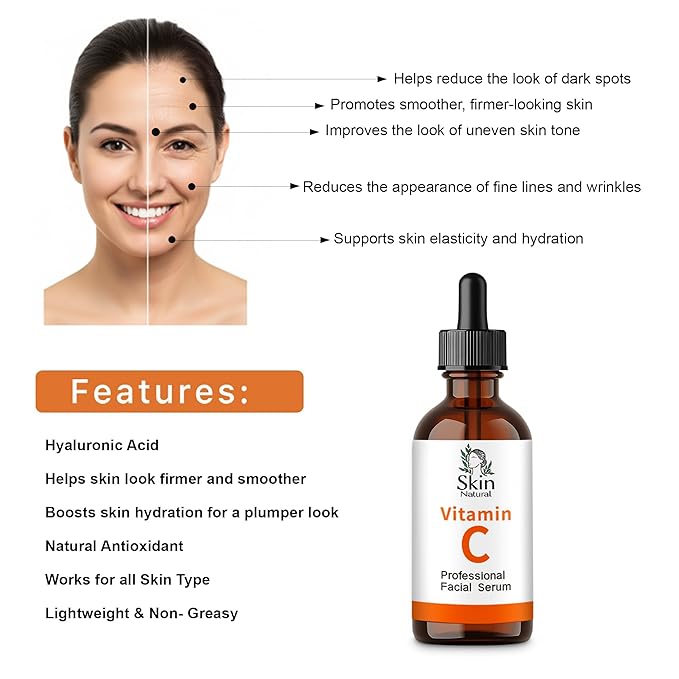 Vitamin C Serum for Face with Hyaluronic Acid & Vit E - Brightening Vitamin C Face Serum for Dark Spots & Anti Aging Facial Care - Natural Facial Serums for All Skin Types - 2 fl. oz