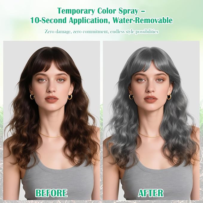 Silver Grey Gray Hair Spray Temporary Hair Color Spray for Kids Women Men, Washable Temporary Silver Grey Gray Hair Dye Paint Wax Hairspray for Halloween Cosplay Festival Party Costume Makeup, 4.06 oz