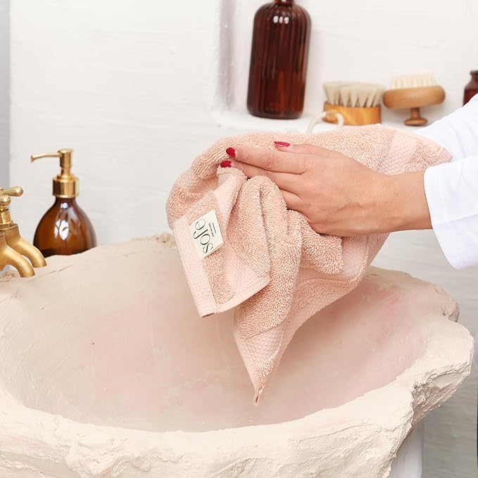 SOFE H&L | Olea Luxury Turkish Cotton Bath Towels Set of 6 : 2 Bath Towels 2 Hand Towels 2 Wash Cloths, Blush | Thick, Premium, Soft, Durable, Absorbent - Hotel Quality Towel Sets for Bathroom