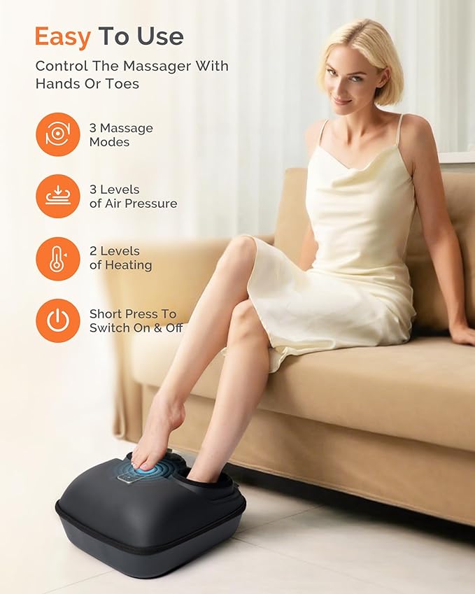 AIRSEE Shiatsu Foot Massager for Plantar Fasciitis, Deep Kneading Therapy, Air Compression, Feet Massage with Heat, Vibration, Rolling, Relief for Tired Muscle & Plantar, Gift for Women Men, Size 12
