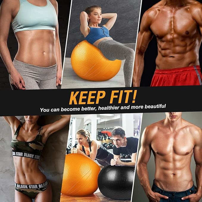 Gruper Yoga Ball, 18-30 Inch Extra Thick Exercise Ball for Workout Fitness Balance, Anti Burst Chair for Home and Office Desk, Includes Hand Pump & Workout Guide Access