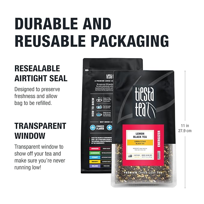 Tiesta Tea - Lemon Black Tea, Loose Leaf, Lemon Citrus Black, Premium High Caffeinated Blends, Make Hot or Iced, Brews Up to 200 Cups, 16 Ounce Resealable Bulk Pouch