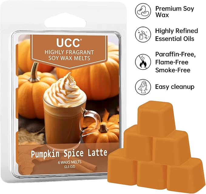 UCC Plant Based All Natural Wax Melts, Strong Fragrance, Long Lasting Premium Soy Scented Melts Cubes, Wax Melts Tarts, Colored Wax Melt - 4 Pack