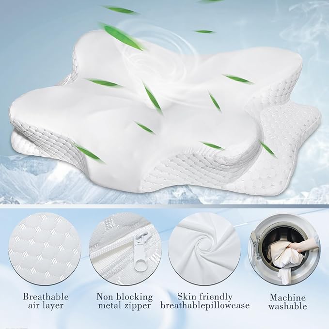 CCidea Ergonomic Contour Memory Foam Pillow for Side Sleepers, Breathable Cervical Support Pillow with Removable Cover