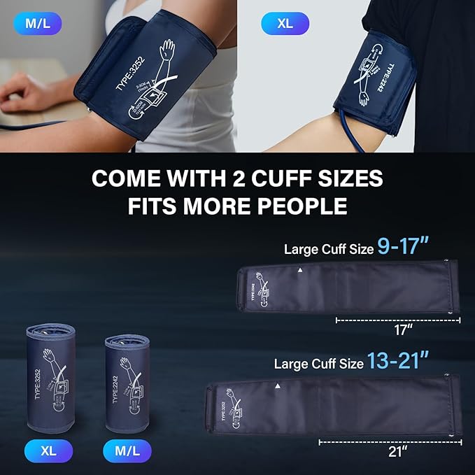 Blood Pressure Machine,Automatic Upper Arm Blood Pressure Monitor with 3x199 readout,5.4 inch LED Large Screen,Adjustable Two Cuff 9/17 or 13/20 inches XL Cuff - Home Hypertension Detector