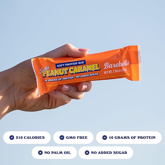 Barebells Soft Protein Bars, Salted Peanut Caramel - 12 Count, 16g High Protein Treats - Chocolate Nutrition Bar with 1g Total Sugars - On The Go Breakfast or Post-Workout Snack