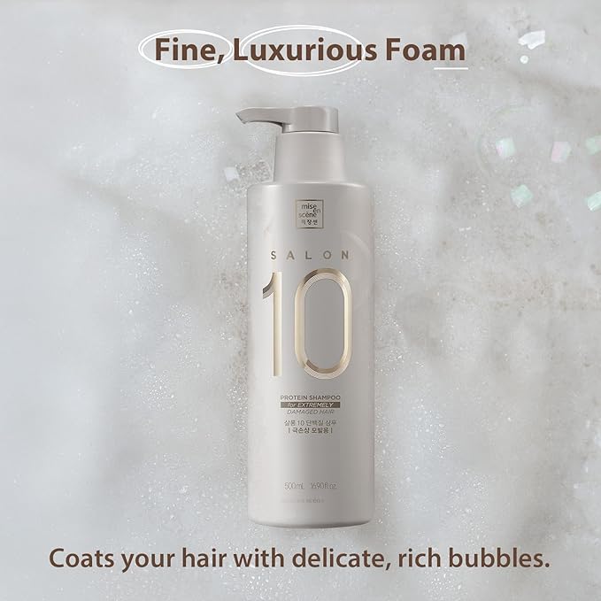 Mise En Scene Salon 10 Protein Shampoo for Severe Damaged Hair - Low porosity Hair Product, Korean HairPerfume Shampoo, 10-Sec Protein Clinic, Moisturizing & Restoring, 16.9 Fl. Oz. (500ml)