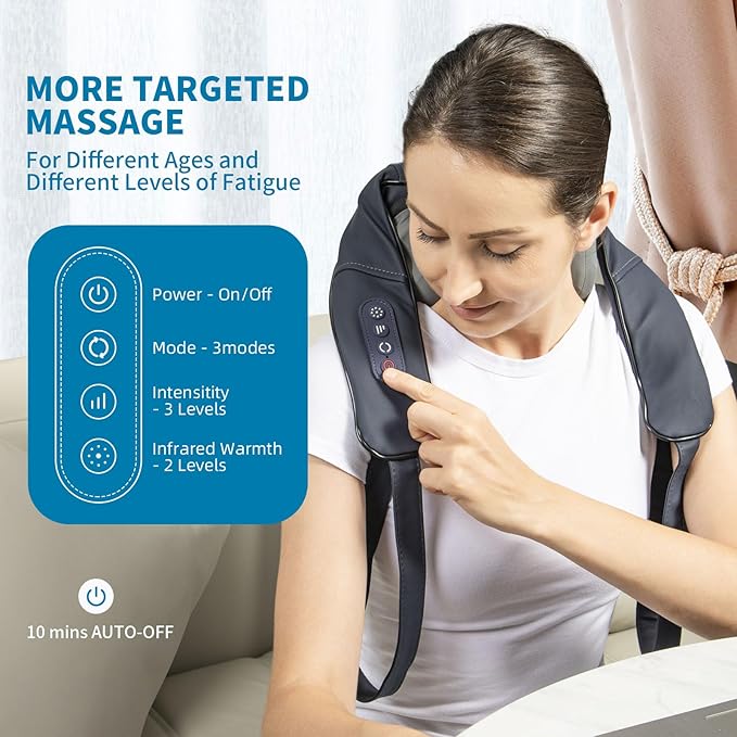 Neck and Shoulder Massager with Infrared, Shiatsu Back Massager for Pain Relief, Cordless Electric Deep Tissue 6D Kneading Massager for Neck, Shoulder, Leg, Back Muscle Tension Release