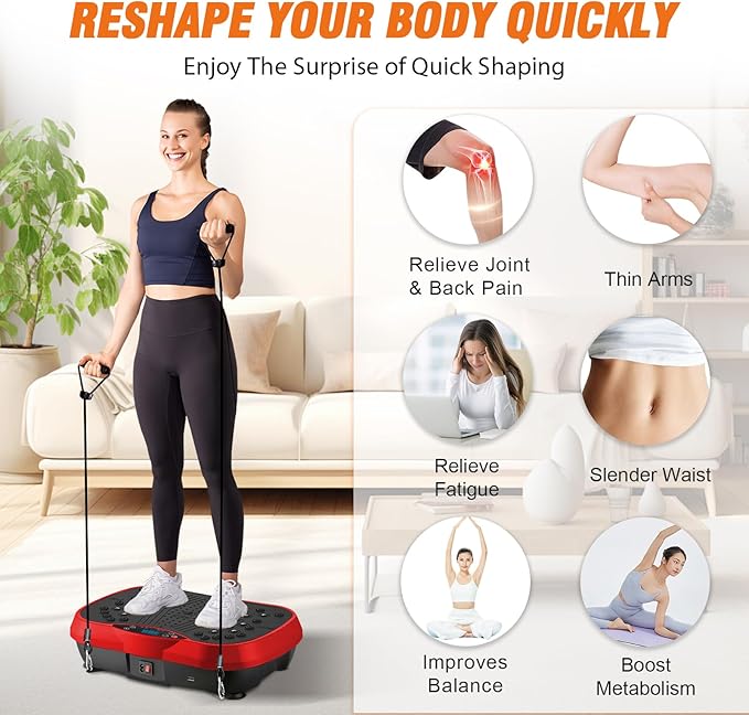 ALSO GO Vibration Plate Exercise Machine, 3 Workout Modes & 120-Level Vibration Platform for Weight Loss/Lymphatic Drainage, 400lbs Capacity Vibration Board with Resistance Bands for Full Body Workout