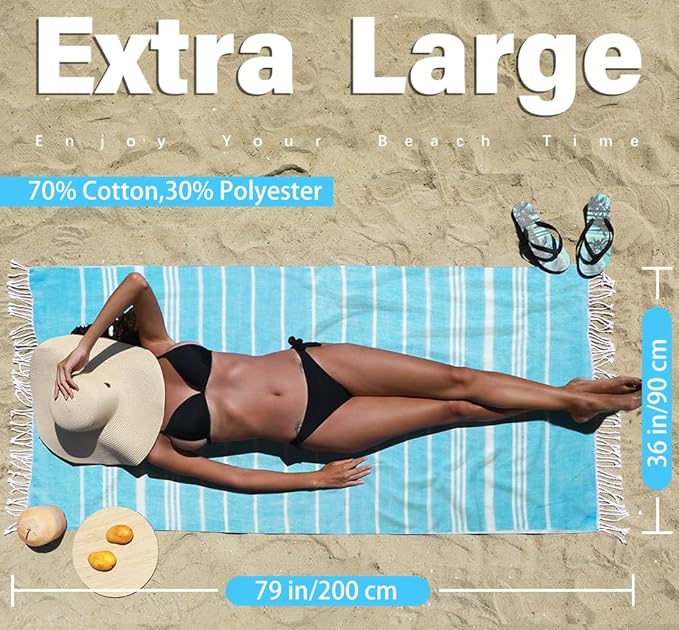 Turkish Beach Towel Quick Dry Absorbent Cotton Lightweight Thin Bathroom Bath Pool Swim Towels Extra Large Oversized Sand Free Beach Accessories Essentials Stuff Cloud Gift for Adults
