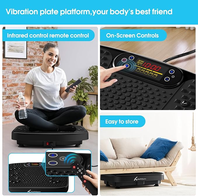 SoftGym Vibration Plate Exercise Machine for Lymphatic Drainage,Power Vibrate Stand Shake Board 450 Lbs Capacity Whole Body Workout Waver with Fitness Resistance Bands Weight Loss Gifts for Women Men