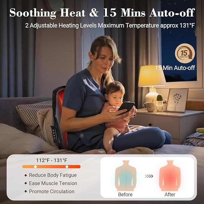 Cordless Low Back Massger with Heat - 4D Kneading Lower Back Massager for Pain Relief Deep Tissue,Portable Shiatsu Massager for Back,Waist,Ideal Gift for Women,Men