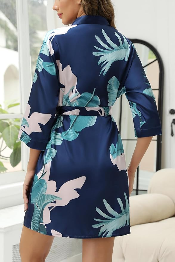Samring Women's Bride Bridesmaids Robe Short Satin Kimono Robes for Wedding & Bridal Party Silk Bathrobes for Women
