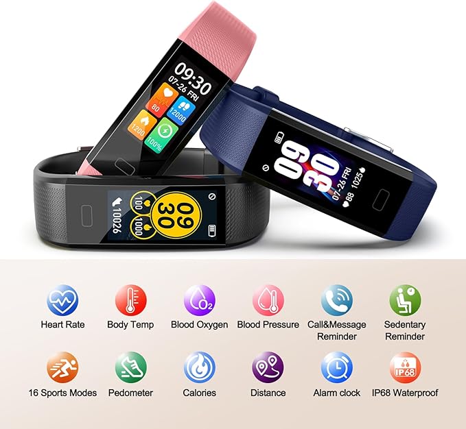 Fitness Tracker with Step/Distance/Calories Counter, Activity Tracker with Heart Rate Monitor, Slim Style Watch IP68 Waterproof, Sleep Monitor Tracker, Pedometer Watch for Women Men