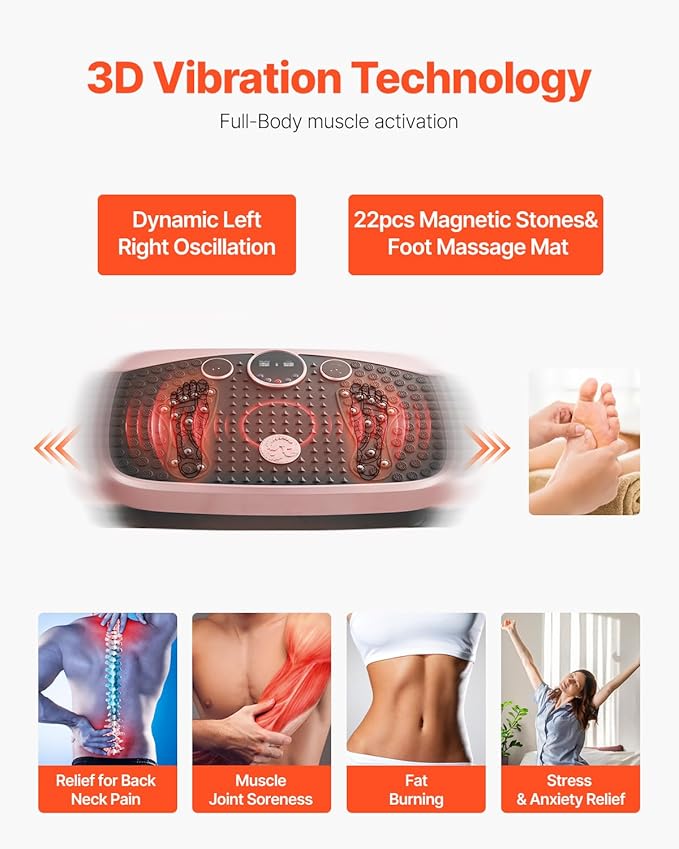 VEVOR Vibration Plate Exercise Machine, Whole Body Shaker for Lymphatic Drainage and Weight Loss, Home Workout Gym Fitness Equipment with 2 Resistance Bands, Vibrating Platform for Women Men
