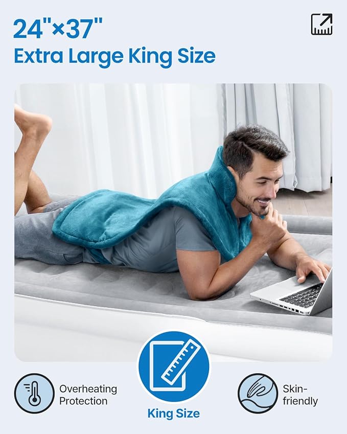 RENPHO King Size Heating Pad for Back Pain Relief, Christmas Gifts for Men Women Him, Stocking Stuffers, FSA Eligible, XL Large Electric Heat Pad for Neck and Shoulder, ETL Certified, 24"x37", Blue