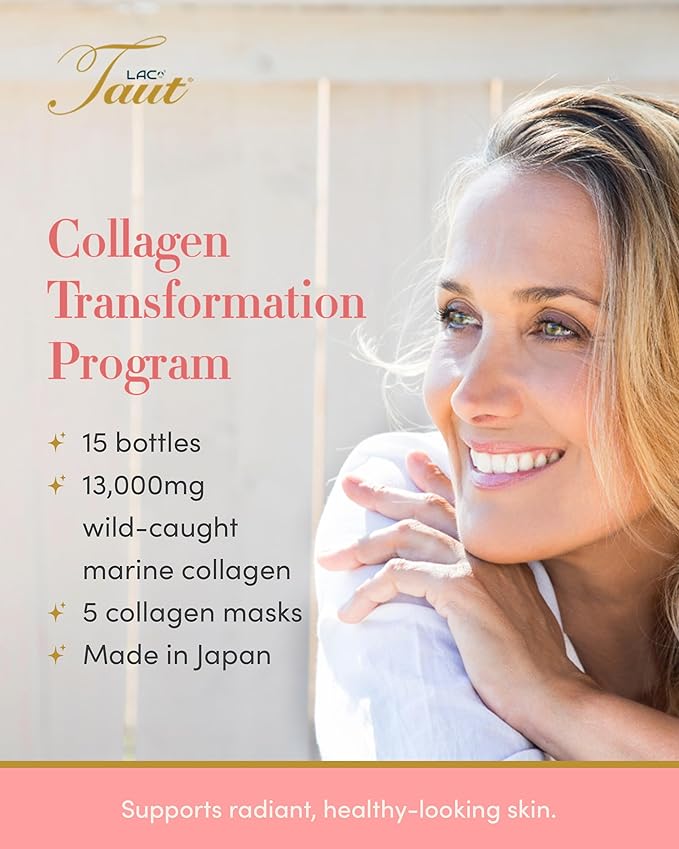 TAUT Marine Collagen Drink & Face Mask – 13,000mg Hydrolyzed Collagen Protein with Hyaluronic Acid for Youthful, Radiant Skin – Includes 15 Bottles and 5 Masks (30-Day Supply)