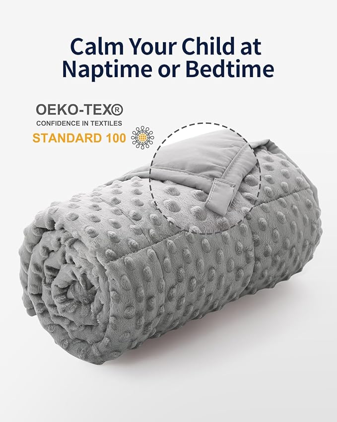 Mr. Sandman Weighted Blanket 7LBS 41 x 60 Inches, Minky Dots Heavy Blanket with Glass Beads, Soft and Cooling for School and Home, Grey