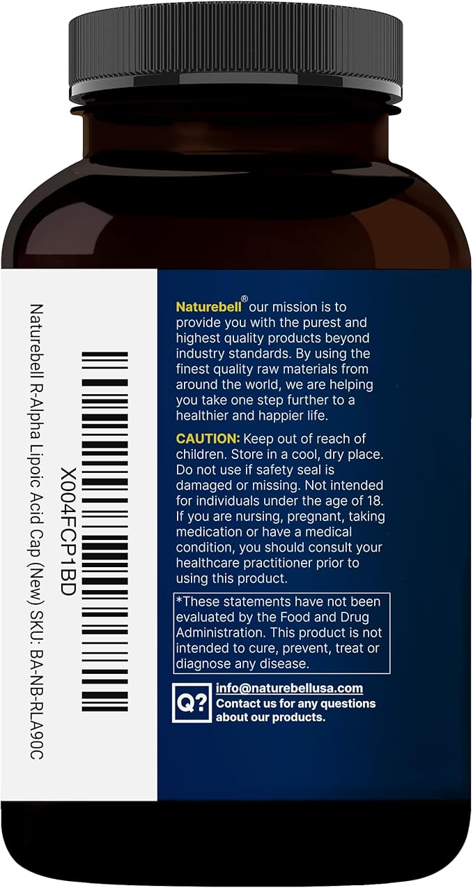 NatureBell R-Alpha Lipoic Acid, 1,200mg, 90 Veggie Capsules | Pure Stabilized R-ALA Only | High Absorption & Antioxidant Support | No S-ALA | Non-GMO, Gluten-Free