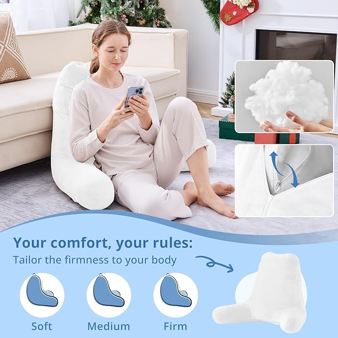 Sasttie 25-inch Reading Pillows for Sitting in Bed Adult, Jumbo Velvet Back Pillow Bed Sitting Up, XL High Back-Rest Support Cushion for Sit Up on Couch & Floor, Oeko-Tex Certified, White