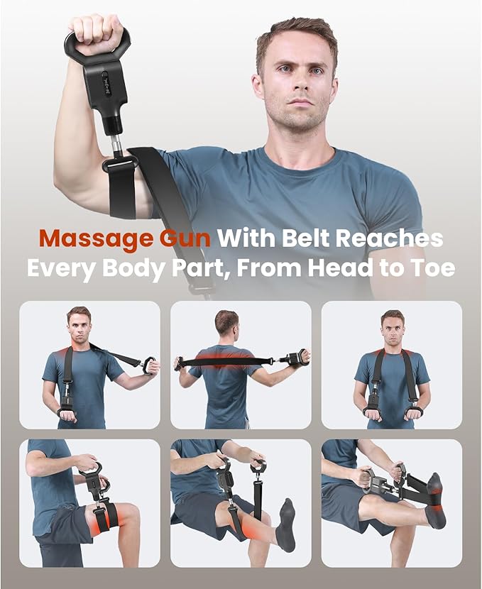 BOB AND BRAD 2-in-1 Massage Gun with Belt for Pain Relief, FSA Eligible/HSA Eligible, Dual-Purpose Percussion Back Massage Gun Deep Tissue Massager for Sore Muscle Relaxation, Therapists, Men, Women