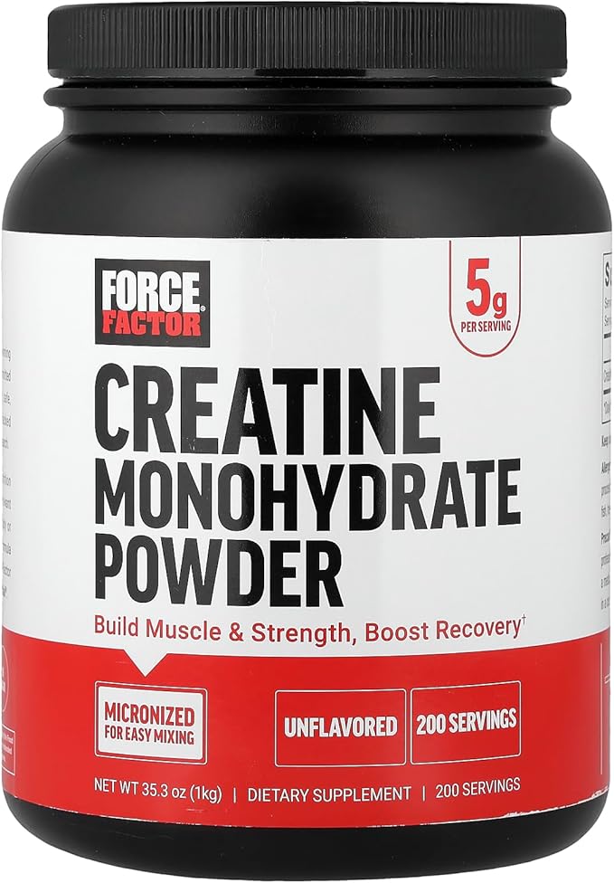 Force Factor Creatine Monohydrate Powder (1KG), 5g Micronized Dose to Support Muscle Growth, Strength, Recovery, Cognitive Health & Memory, Unflavored, 200 Servings