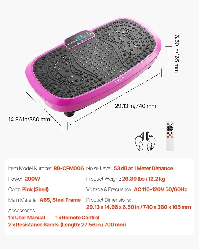 VEVOR Vibration Plate Exercise Machine, Whole Body Shaker for Lymphatic Drainage and Weight Loss, Home Workout Gym Fitness Equipment with 2 Resistance Bands, Vibrating Platform for Women Men