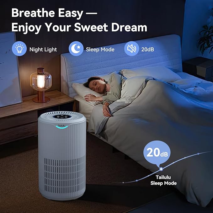 Air Purifiers for Home Large Room Up to 1500 Sq Ft, Tailulu H13 HEPA Air Purifier for Pet Dander Smoke Odor Dust Pollen, Air Filter for Bedroom Living Room, Kitchen, Office, Sleep Mode