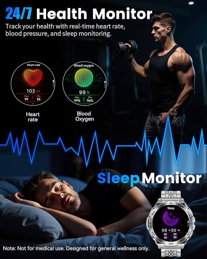 Military Smart Watches for Men with Bluetooth Call, 1.6" AMOLED Waterproof Smartwatch with Flashlight, 116 Sport Modes, 600mAh Heart Rate/SpO2/Sleep Monitor Fitness Tracker for Android iOS