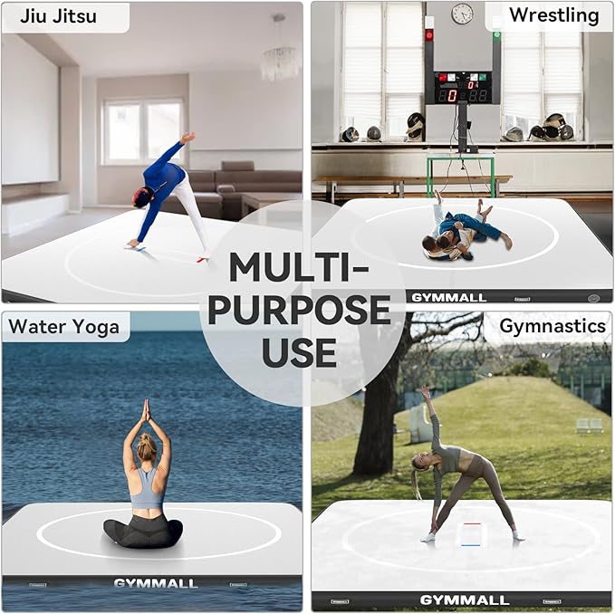 Wrestling Mat Inflatable 5FT/6.6FT/10FT/13FT/16.5FT, Foldable 4" Thick Jiu Jitsu Mats for Home Outdoor Indoor, Waterproof PVC Mat for Gymnastics, Water Yoga, PE Training, BJJ, MMA, Grappling
