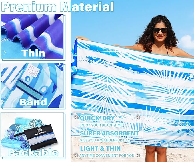 6 Pack Lightweight Thin Microfiber Beach Towel Sand Free Quick Dry Absorbent Compact Soft Pool Swim Travel Towels Extra Large Oversized Beach Accessories packable Essentials Stuff Gifts for Adult
