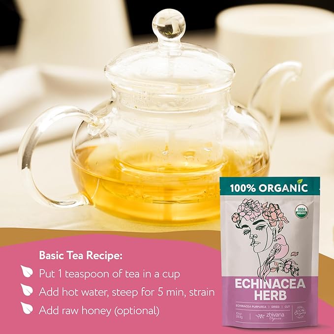 Echinacea Tea Organic (10oz.) โ Echinacea Purpurea Herb Loose Leaf - Equinacea Organica - Body Defenses, Immune Support Tea
