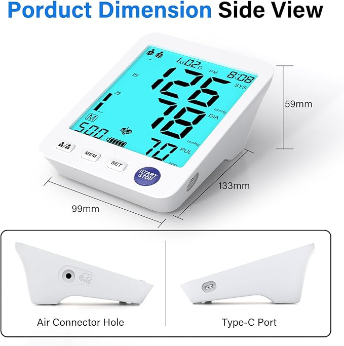ADKING Automatic Upper Arm Blood Pressure Monitor Home Use, Large BP Cuff, Large Backlit Display, 2X500 Memories, Nylon Carry Case (Blue)
