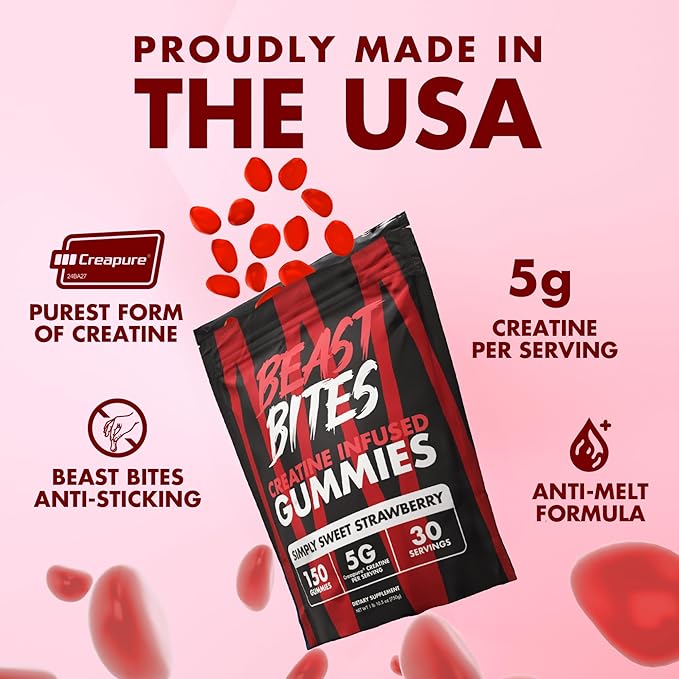 BEAST BITES - Creatine Infused Gummies - 5g Creapure Creatine Monohydrate Per Serving - NSF Certified for Sport - 30 Servings