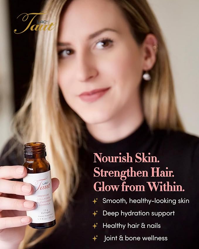 TAUT Marine Collagen Drink & Face Mask – 13,000mg Hydrolyzed Collagen Protein with Hyaluronic Acid for Youthful, Radiant Skin – Includes 15 Bottles and 5 Masks (30-Day Supply)