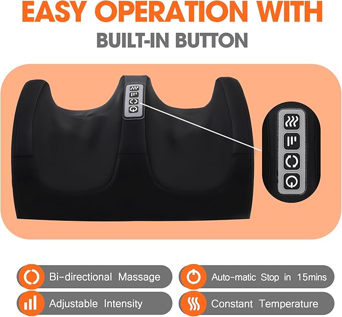Foot Massager with Heat, Electric Foot and Calf Massager with Roller, Deep Tissue Massage for Plantar Fasciitis, Neuropathy & Pain Relief, Gifts for Women & Men(Black)