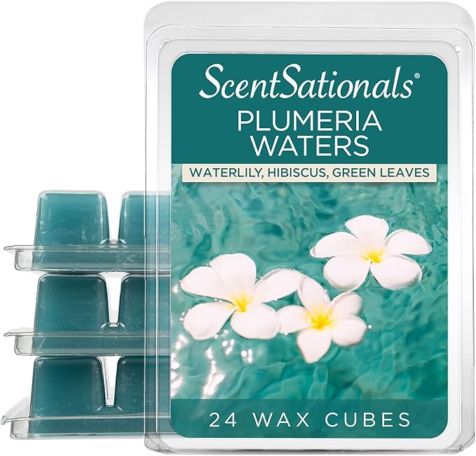 Scentsationals Wax Melts, Wax Cubes Strong Scent - Flower Garden Collection Plumeria Waters - Long Lasting Scented Wax Melts for Warmer, 10oz (24-Cubes)