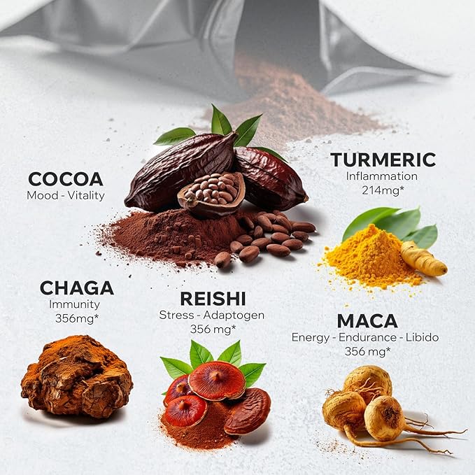 Organic Cocotropic Superfood Mushroom Hot Chocolate Mix, 8 oz | Non-GMO, Vegan, Gluten Free, Reishi Mushrooms, Chaga