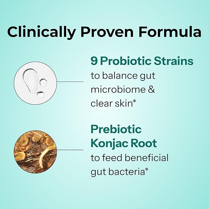 HUM Skin Squad Probiotics for Women and Men, Skin Care Supplement for Clear Complexion & Gut Health Support, Microbiome Prebiotic & Probiotic Supplement for Breakouts, Digestive Health, 60 Capsules