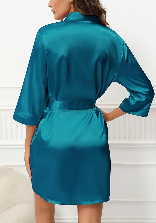 Samring Women's Bride Bridesmaids Robe Short Satin Kimono Robes for Wedding & Bridal Party Silk Bathrobes for Women